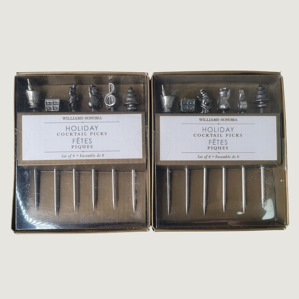 Williams Sonoma Holiday Cocktail Picks Set of 12 Stainless Steel Christmas NEW